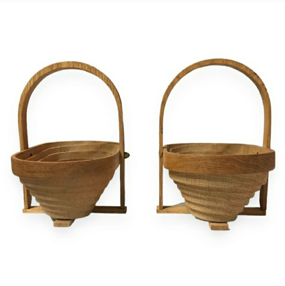 DEEP SPRING STUDIO Handmade Wooden Collapsible Baskets Set of Two
